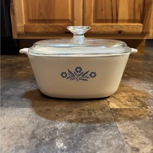 CorningWare Glass Lid White Casserole Dish cornflower blue
